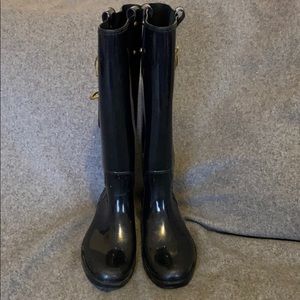 COACH Black Glossy Rain Boot Brass Hardware Size 7